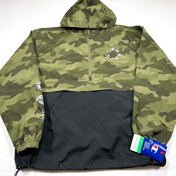Champion Men's M 1/2 Zip Hooded Windbreaker Rain Jacket Camo Colorblocked NEW - Picture 1 of 7